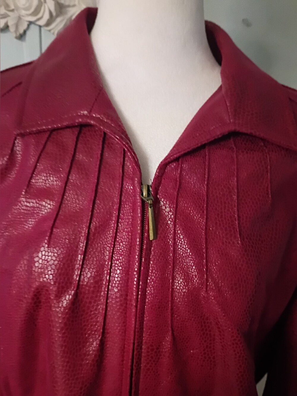 Kim Rogers Deep Berry Faux Leather Open-Front Jacket - Picture 9 of 11